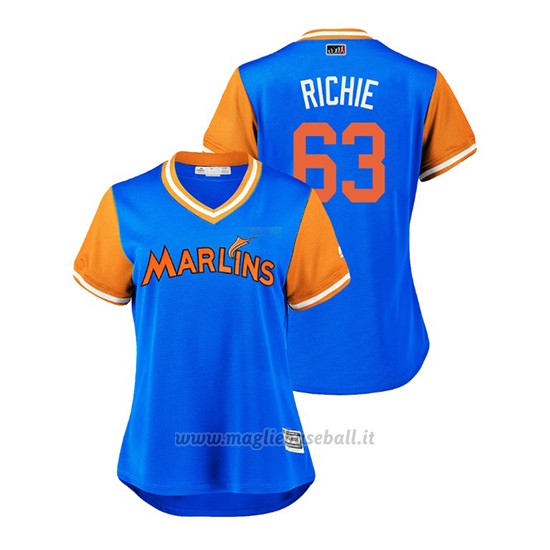 Maglia Baseball Donna Miami Marlins Trevor Richards 2018 Llws Players Weekend Richie Light TOrnto Blue Jays